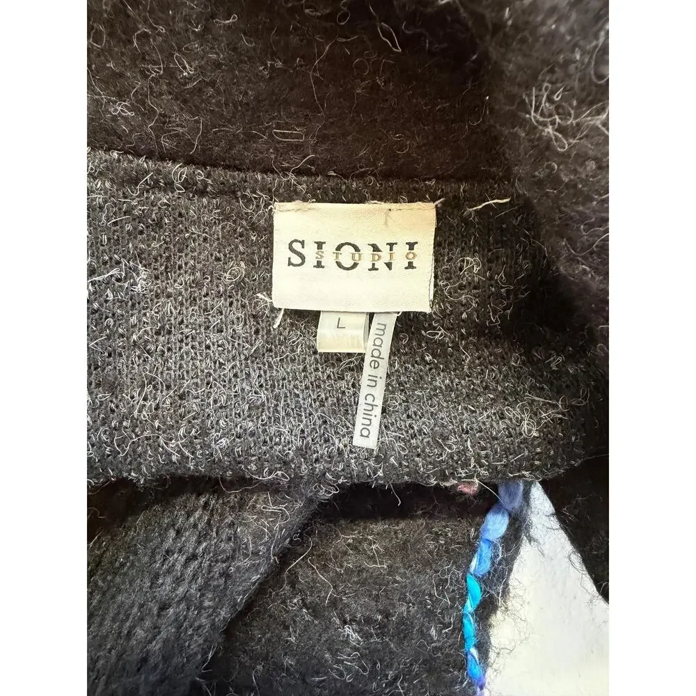 Sioni Cardigan Sweater Womens Large Black Paisley Embroidered Boho Wool Knit - Picture 9 of 13